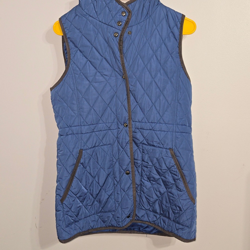 B#41 Osborne Quilted Vest Blue Hooded‎ Snap Front Pockets Women's Size 55 (M)